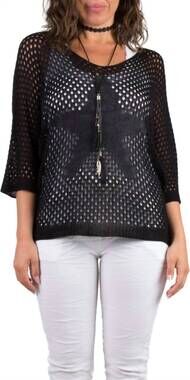 NEW GIGI MODA star knit mesh sweater in black